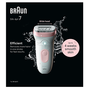 Braun Silk epil 7, Wet & Dry, baltas/rožinis - Epiliatorius Prekė - SE7000