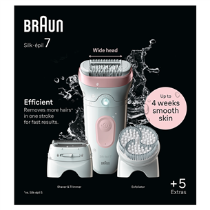 Braun Silk epil 7, Wet & Dry, baltas/rožinis - Epiliatorius Prekė - SE7060