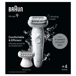 Braun Silk epil 9, Wet & Dry, baltas - Epiliatorius Prekė - SES9041