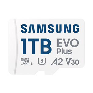 Atminties kortelė ir adapteris Samsung EVO Plus, microSDXC, 1 TB, balta  Prekė-MB-MC1T0SA/EU