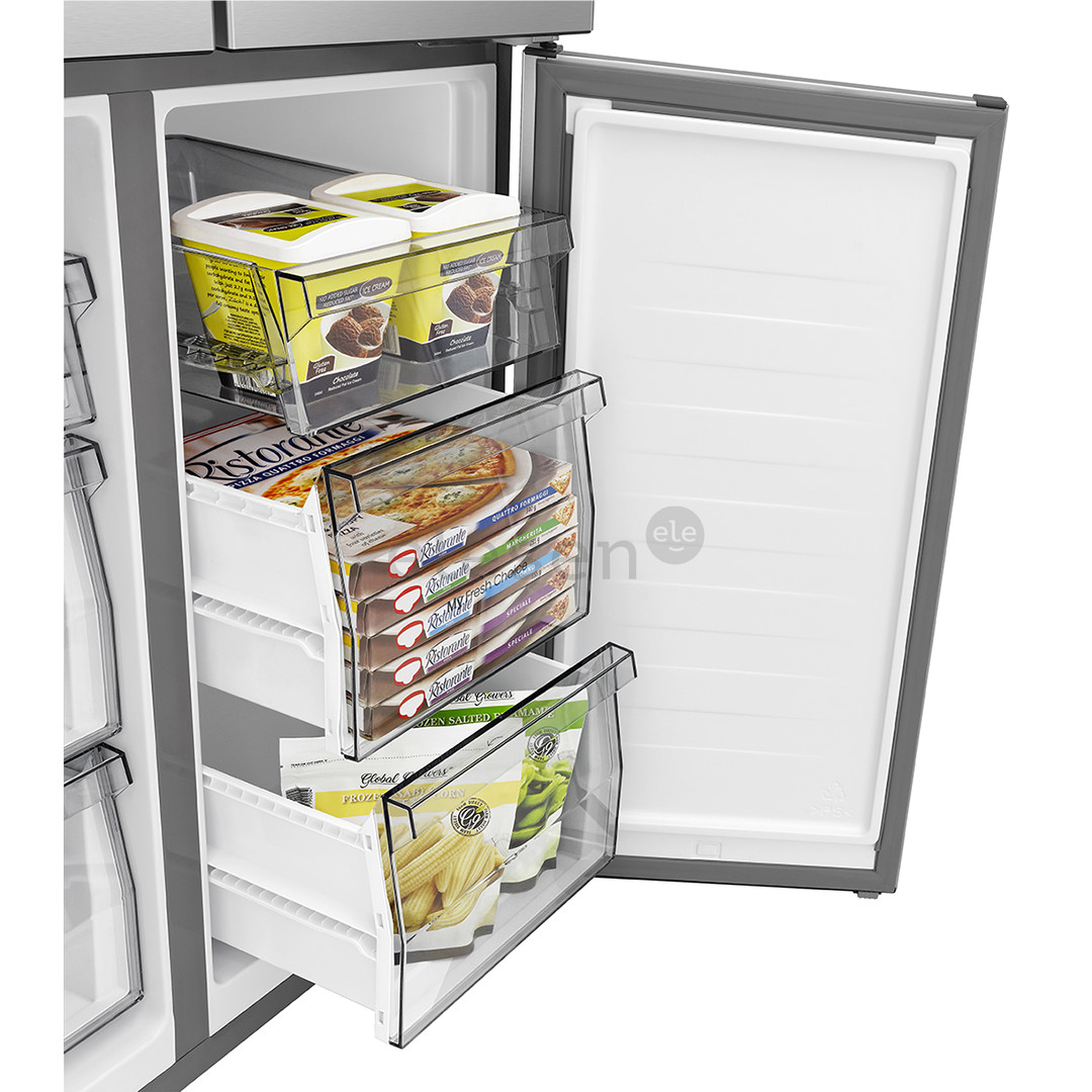 Hisense, Cross Door, No Frost, 483 L, aukštis 179 cm, juodas - SBS šaldytuvas