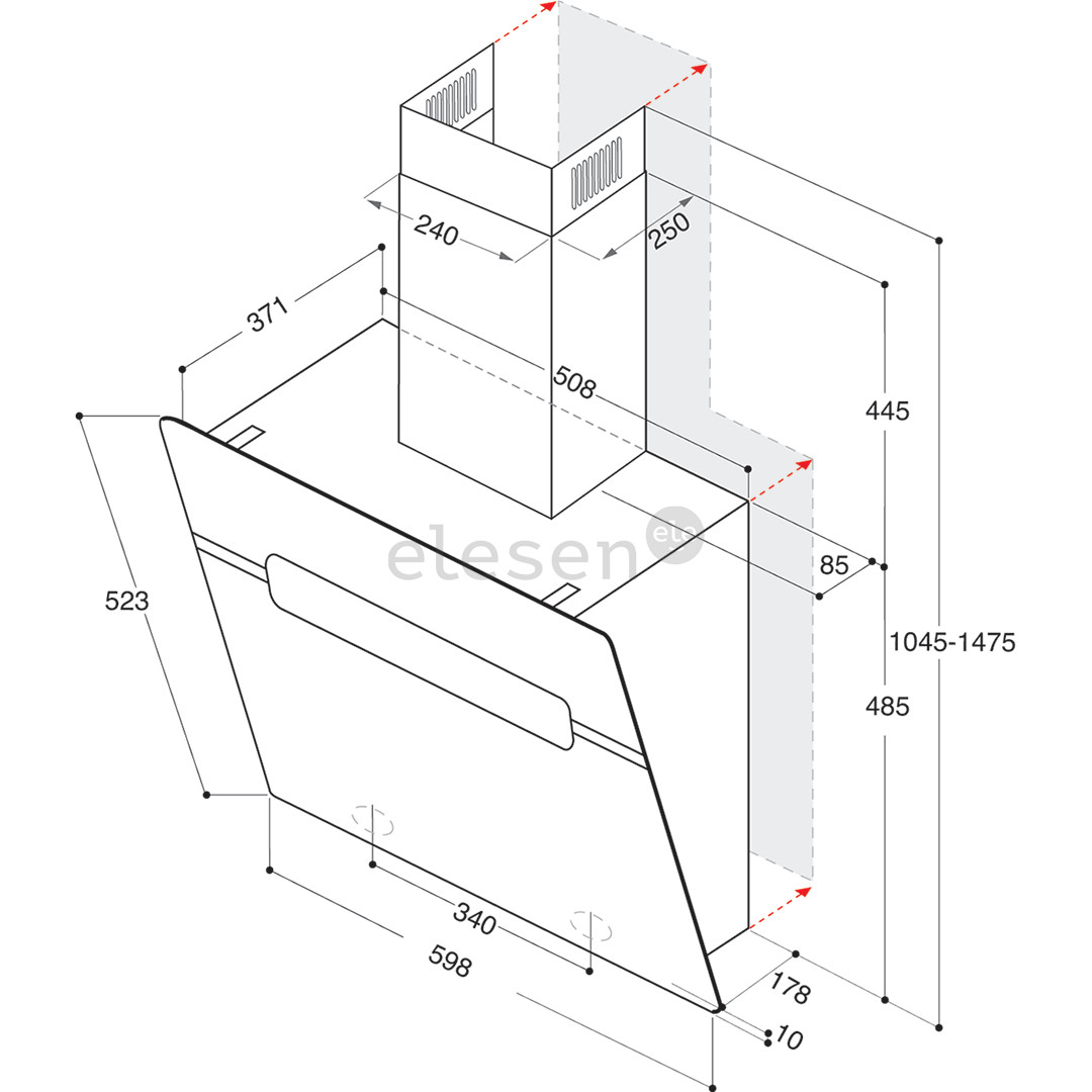 Whirlpool, 740 mᶾ/h, width 60 cm, black - Cooker hood