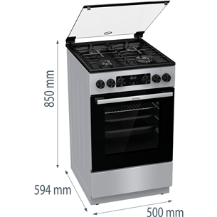 Dujinė viryklė su elektrine orkaite Gorenje GK5C41SH, 70 L, plotis 50 cm, pilka