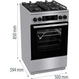 Gorenje, 70 л, нерж. сталь - Отдельностоящая газовая плита с электрической духовкой Товар - GK5C65XV