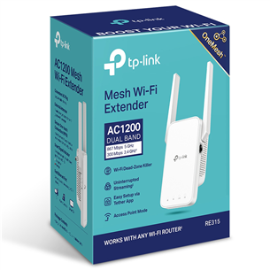 Wi-Fi ryšio stiprintuvas TP-Link RE315, AC1200, baltas   Prekė-RE315