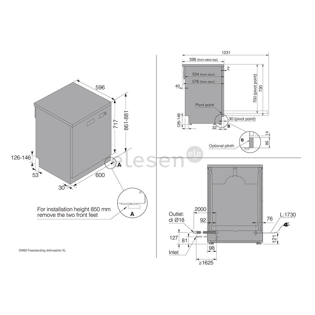 Asko, 14 комплектов посуды, нерж. сталь - Отдельностоящая посудомоечная машина