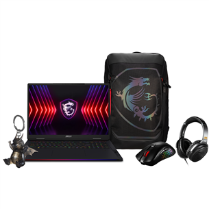 Nešiojamas kompiuteris MSI Raider 18 HX A14V 20th Anniversary Bundle, 18'', 120 Hz, UHD+, Mini LED, i9, 32 GB, 1 TB, RTX 4070, juodas  Prekė-RDR18HX-A14VGG-005NL