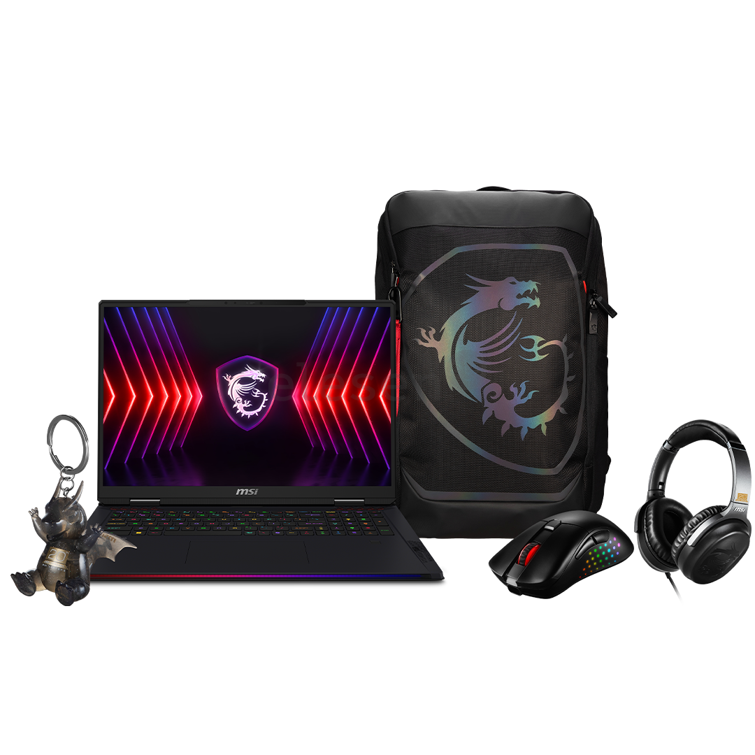 Nešiojamas kompiuteris MSI Raider 18 HX A14V 20th Anniversary Bundle, 18'', 120 Hz, UHD+, Mini LED, i9, 32 GB, 1 TB, RTX 4070, juodas  Prekė-RDR18HX-A14VGG-005NL