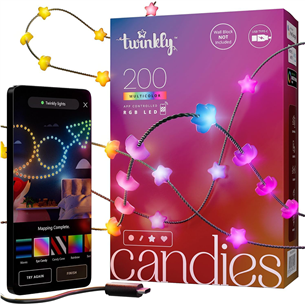Twinkly Candies Stars, RGB, 200 LED, USB-C, 12 m, žalias laidas – Išmanioji girlianda Prekė-TWKS200RGB-G TWKS200RGB-G