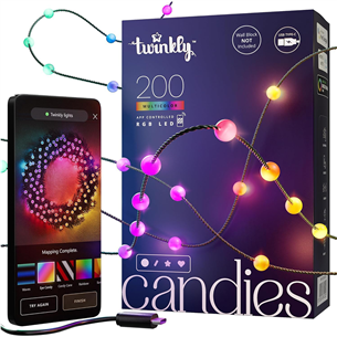 Twinkly Candies Pearls, RGB, 200 LED, USB-C, 12 m, žalias laidas - Išmanioji girlianda Prekė-TWKP200RGB-G TWKP200RGB-G