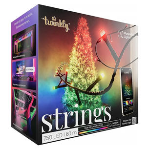 Twinkly Strings 750 (Multicolor edition), 750 LED, 60 m, IP44, juoda - Išmanioji girlianda TWS750STP-BEU