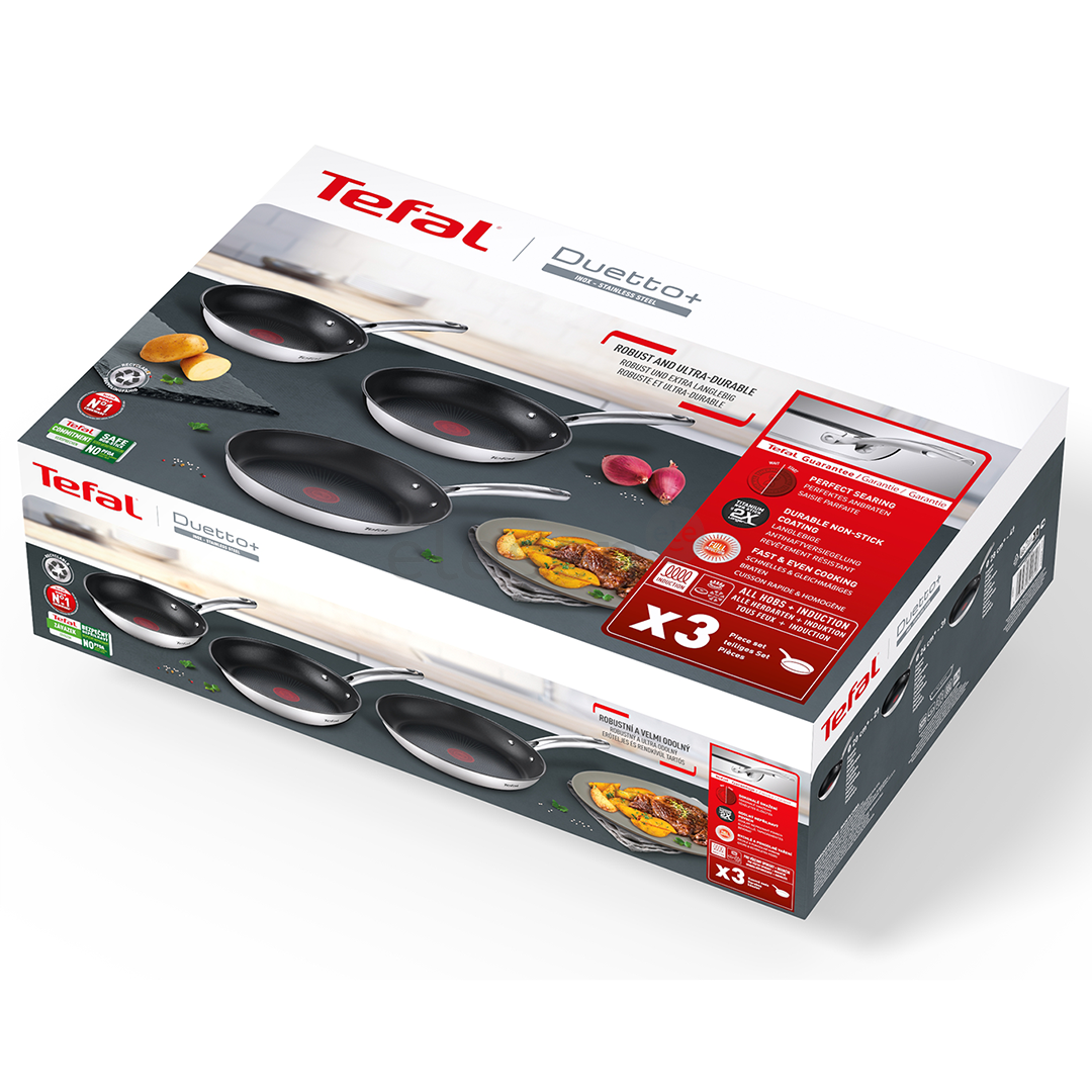 Keptuvių rinkinys Tefal Duetto+, 20/24/28 cm, 3 vnt rinkinys, nerūdijantis plienas    Prekė-G732S334