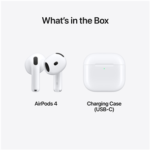 Bevielės ausinės Apple Airpods 4 ANC, baltos Prekė-MXP93ZM/A