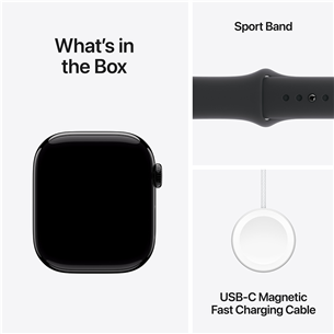 Išmanusis laikrodis Apple Watch Series 10 GPS, 42 mm, sport band, S/M,  jet black aluminium  / black    Prekė-MWWE3ET/A