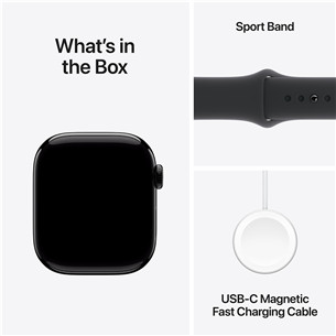 Apple Watch Series 10 GPS + Cellular, 42 mm, sport band, S/M, juodo aliuminio spalvos / juodas - Išmanusis laikrodis