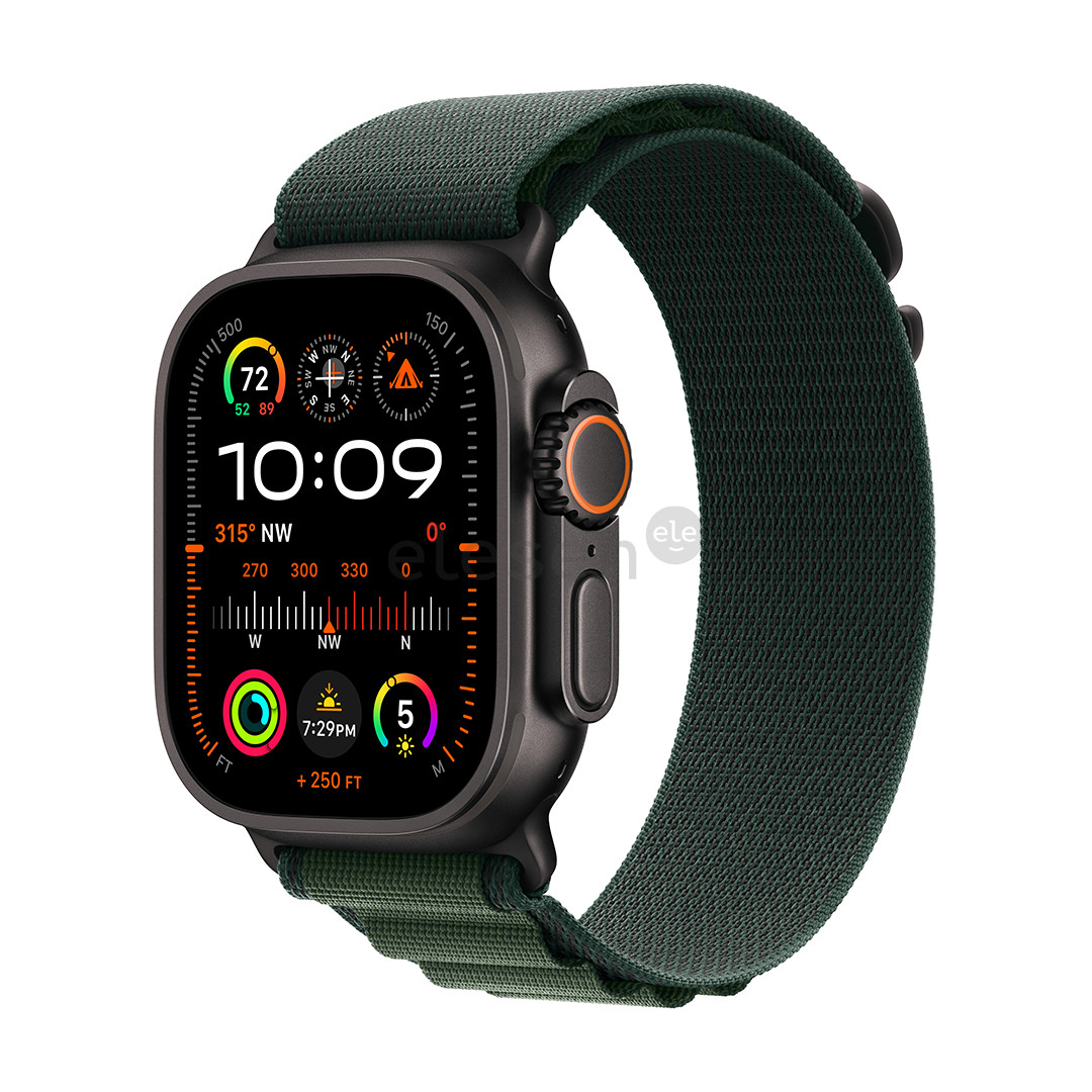 Apple Watch Ultra 2, 49 mm, Alpine Loop, Large, juodo titano spalvos / tamsiai žalias - Išmanusis laikrodis