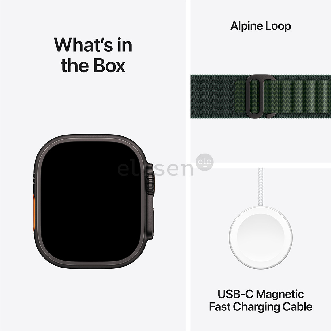 Apple Watch Ultra 2, 49 mm, Alpine Loop, Large, juodo titano spalvos / tamsiai žalias - Išmanusis laikrodis