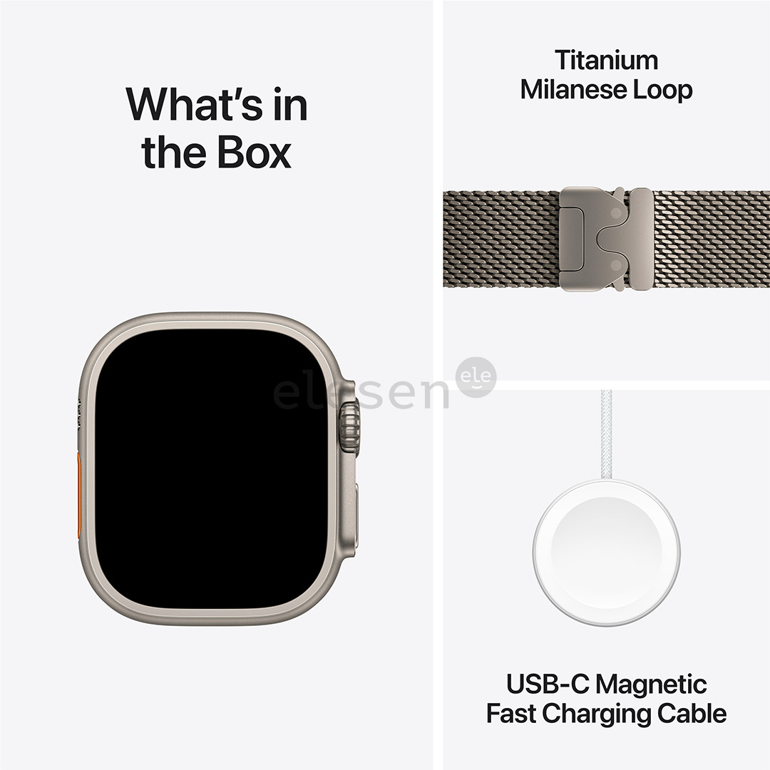 Apple Watch Ultra 2, 49 mm, Titanium Milanese Loop, Medium, nerūdijančio plieno spalvos - Išmanusis laikrodis