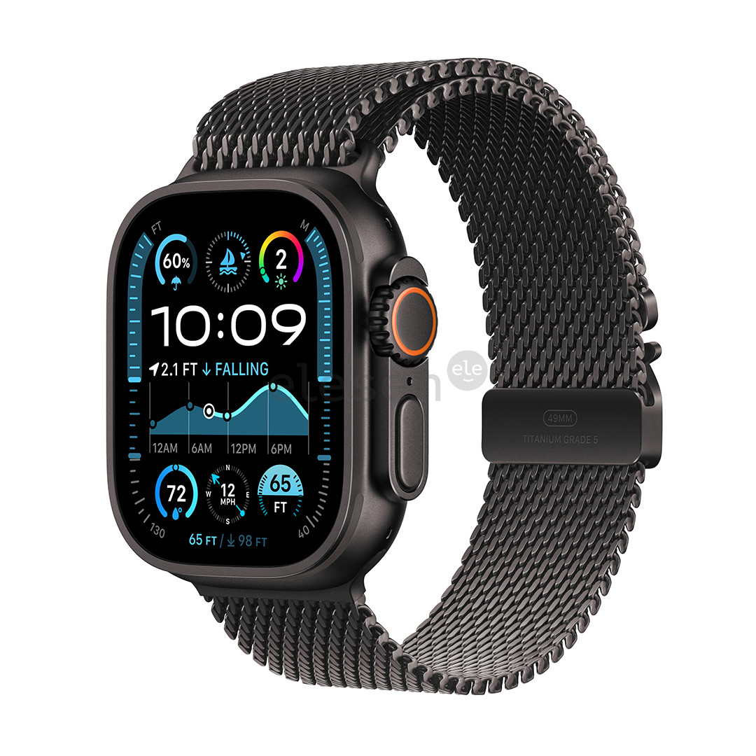 Apple Watch Ultra 2, 49 mm, Titanium Milanese Loop, Large, juodo titano spalvos / juodas - Išmanusis laikrodis