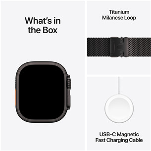 Apple Watch Ultra 2, 49 mm, Titanium Milanese Loop, Large, juodo titano spalvos / juodas - Išmanusis laikrodis