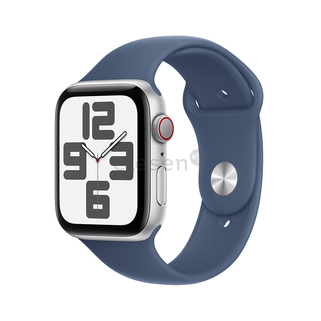 Apple Watch SE, 44 мм, GPS + Cellular, sport band, M/L, серебристый алюминий / синий - Смарт-часы