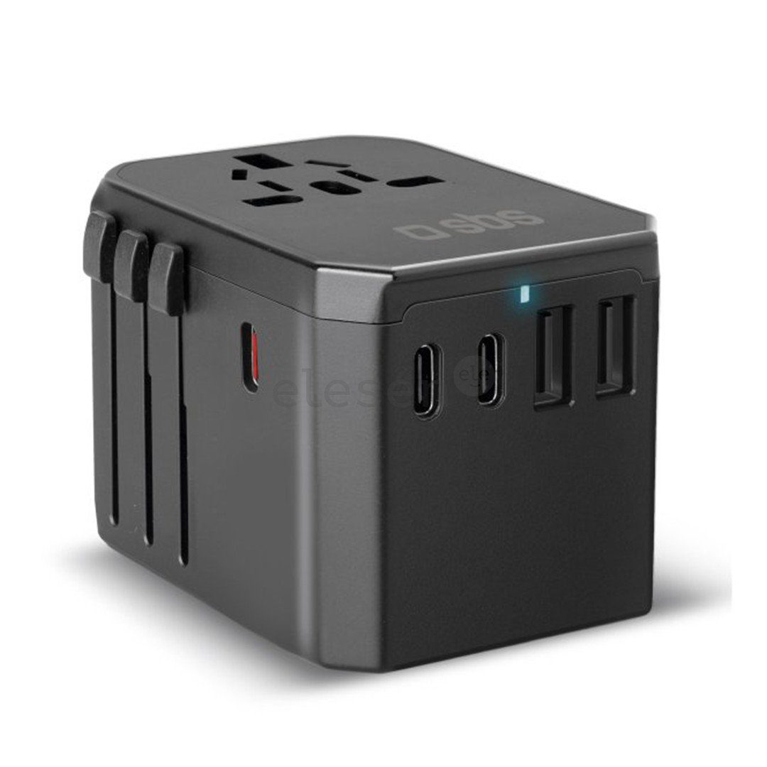 SBS GaN universal travel adapter, 70 W, juodas - Maitinimo adapteris