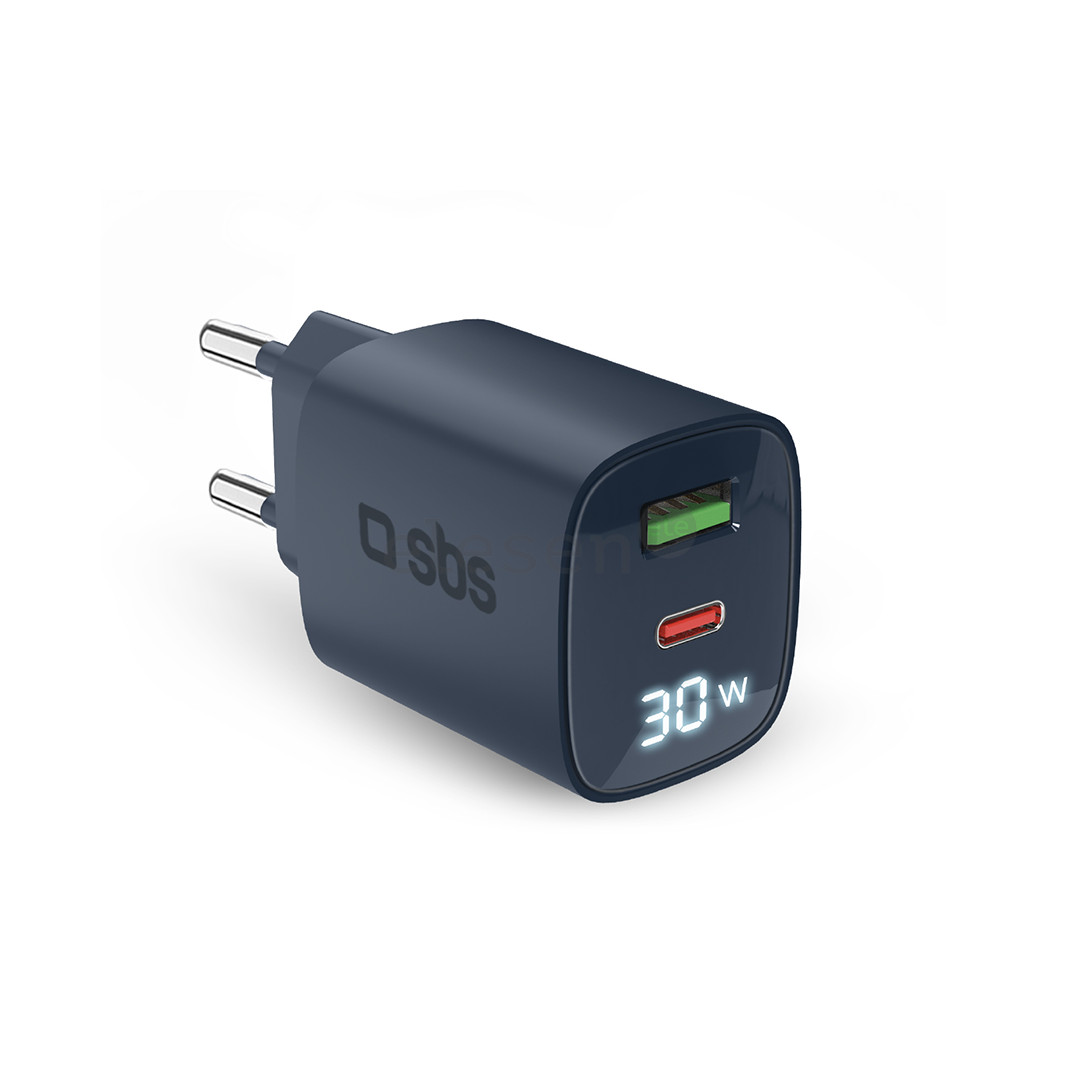 SBS LCD Wall Charger, USB-A, USB-C, LCD, 30 Вт, синий - Зарядное устройство