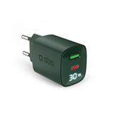 SBS LCD Wall Charger, USB-A, USB-C, LCD, 30 W, žalias - Adapteris