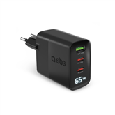 SBS LCD Wall Charger, USB-A, 2x USB-C, LCD, 65 W, juodas - Adapteris