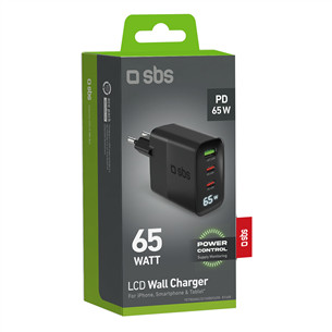 SBS LCD Wall Charger, USB-A, 2x USB-C, LCD, 65 Вт, черный - Зарядное устройство