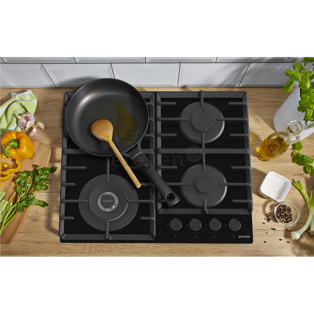 Gorenje, width 60 cm, black - Built-in gas hob