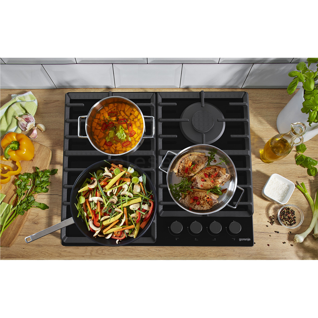 Gorenje, width 60 cm, black - Built-in gas hob