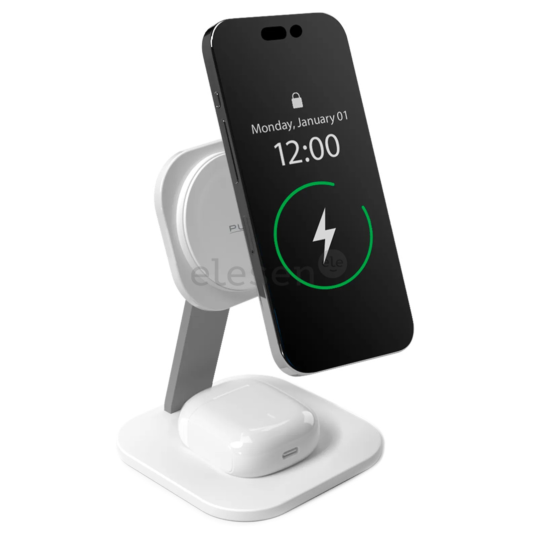 Puro Mag Station 2-in-1 Desk Stand, MagSafe, Qi2, balta - Įkrovimo stotelė