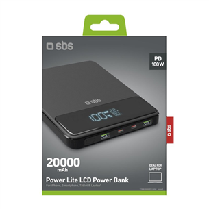 SBS Power Lite, 20000 mAh, LCD, juoda - Išorinė baterija