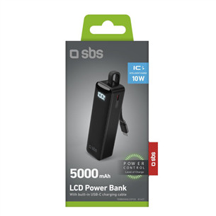 SBS LCD Power Bank, 5000 mAh, juoda - Išorinė baterija