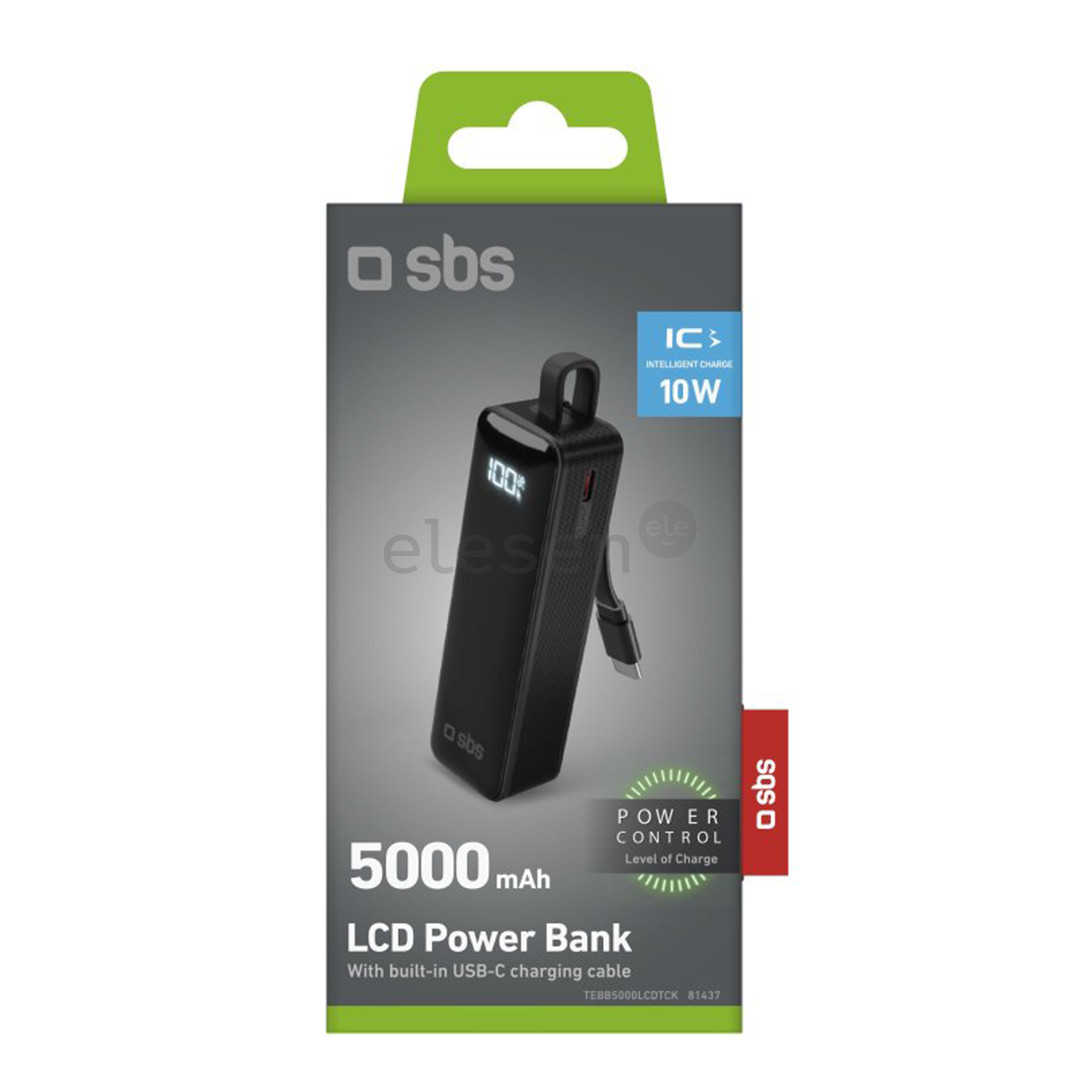 SBS LCD Power Bank, 5000 mAh, juoda - Išorinė baterija