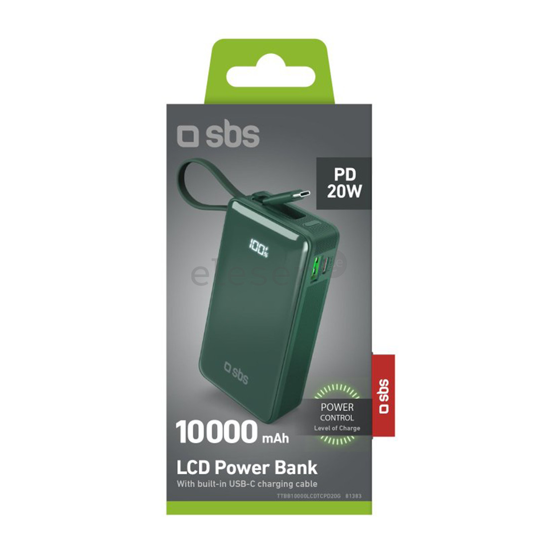 SBS LCD Power Bank, 10000 mAh, green - Power bank