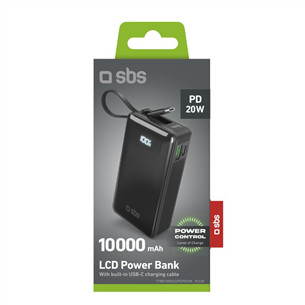SBS LCD Power Bank, 10000 mAh, juoda - Išorinė baterija