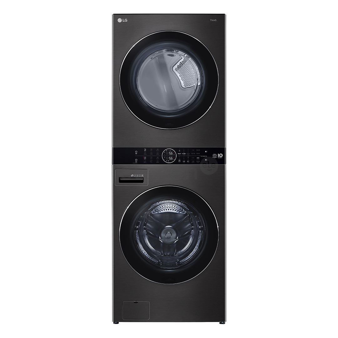 LG, 12 kg + 10 kg, depth 66 cm, 1400 rpm, black - Washing machine + Dryer