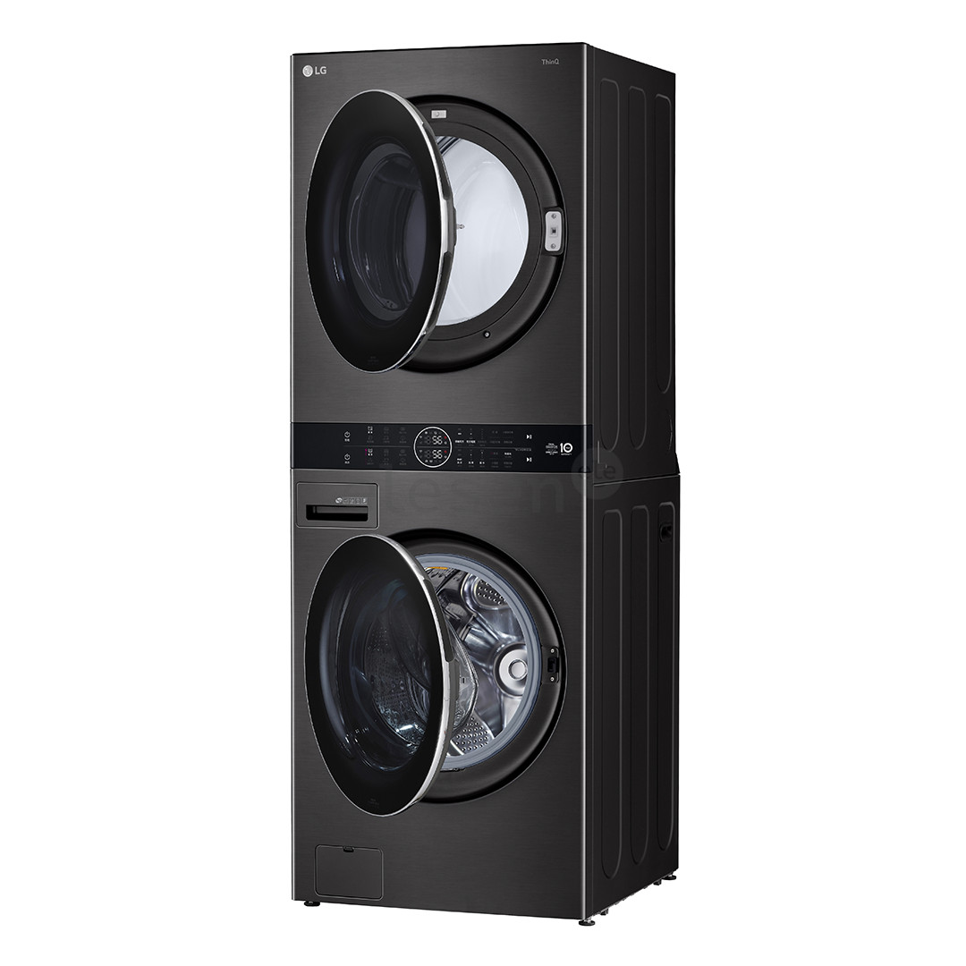 LG, 12 kg + 10 kg, depth 66 cm, 1400 rpm, black - Washing machine + Dryer