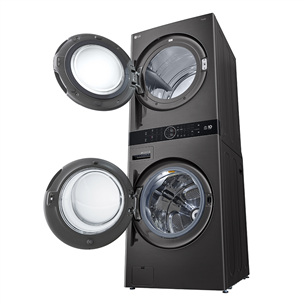 Skalbimo mašina + Džiovyklė  LG, 12 kg + 10 kg, gylis 66 cm, 1400aps/min, juoda   Prekė-WT1210BBF.APBQPMR