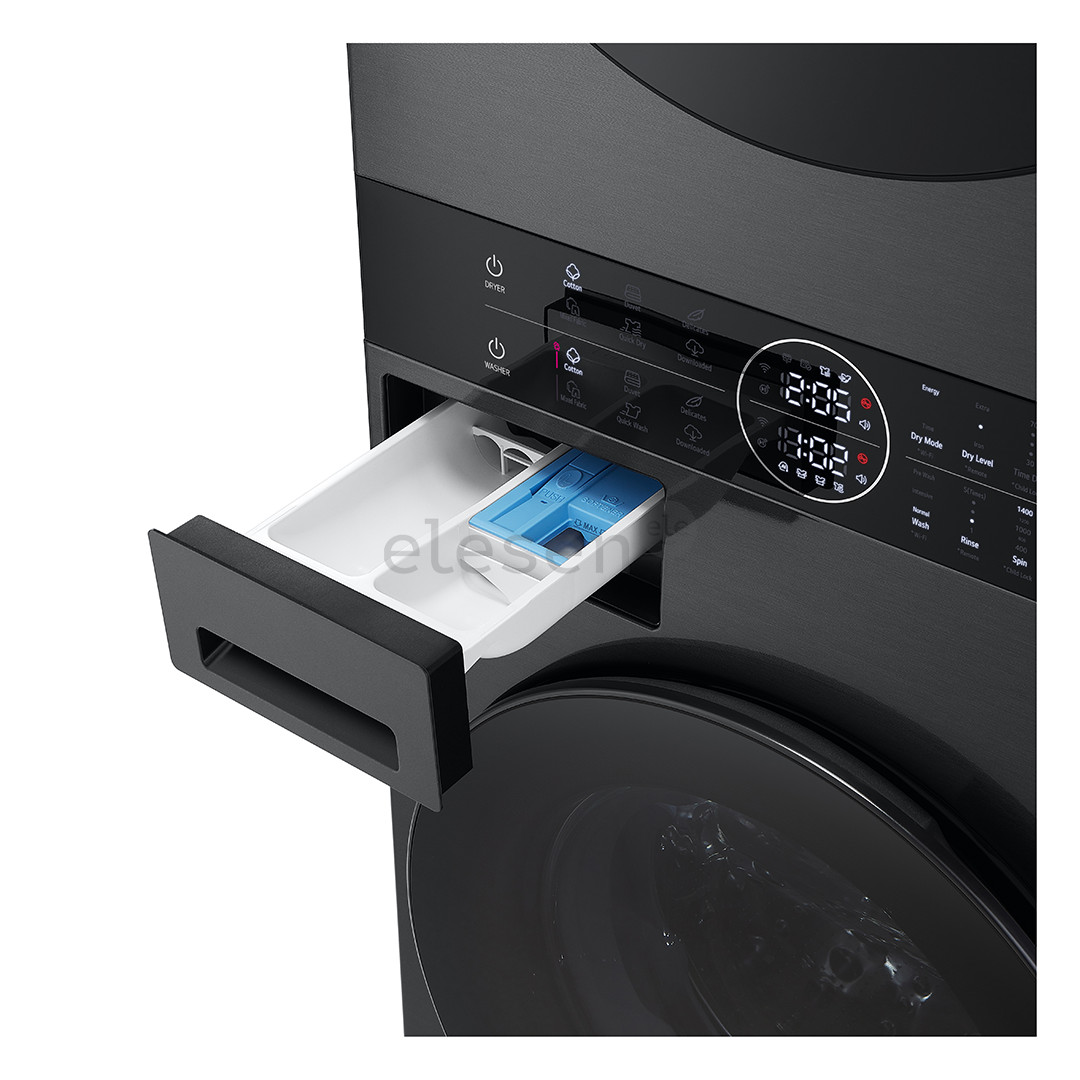 LG, 12 kg + 10 kg, depth 66 cm, 1400 rpm, black - Washing machine + Dryer