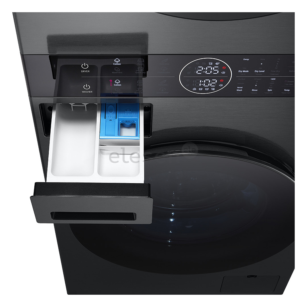 LG, 12 kg + 10 kg, depth 66 cm, 1400 rpm, black - Washing machine + Dryer