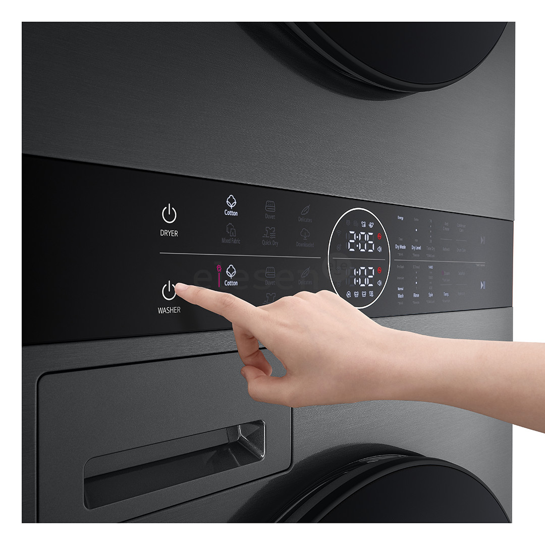LG, 12 kg + 10 kg, depth 66 cm, 1400 rpm, black - Washing machine + Dryer