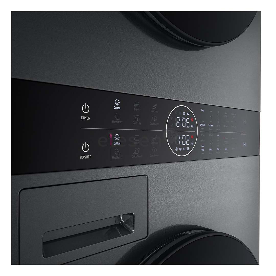 LG, 12 kg + 10 kg, depth 66 cm, 1400 rpm, black - Washing machine + Dryer