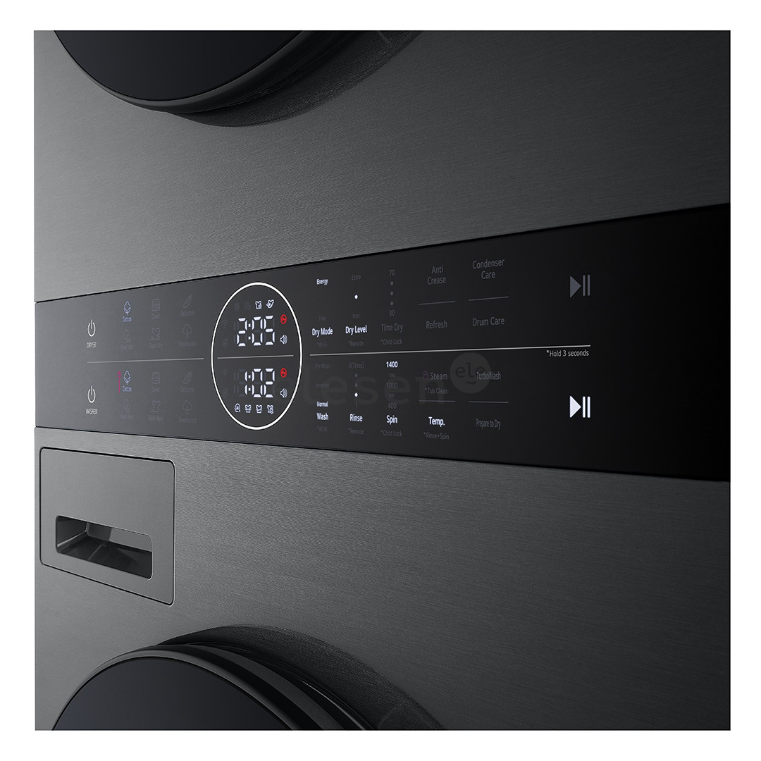 LG, 12 kg + 10 kg, depth 66 cm, 1400 rpm, black - Washing machine + Dryer