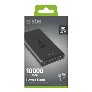 SBS Power Bank, 10000 mAh, 20 W, juoda - Išorinė baterija