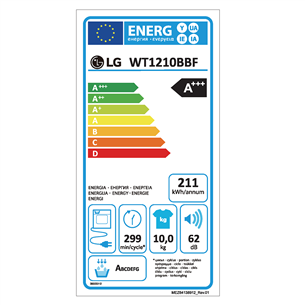 Skalbimo mašina + Džiovyklė  LG, 12 kg + 10 kg, gylis 66 cm, 1400aps/min, juoda   Prekė-WT1210BBF.APBQPMR
