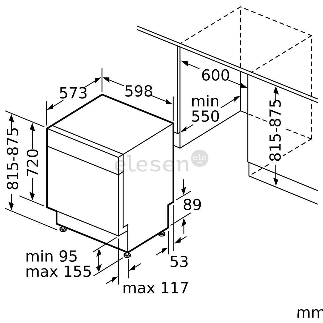 Bosch, Series 4, 13 komplektų talpa - Įmontuojama indaplovė
