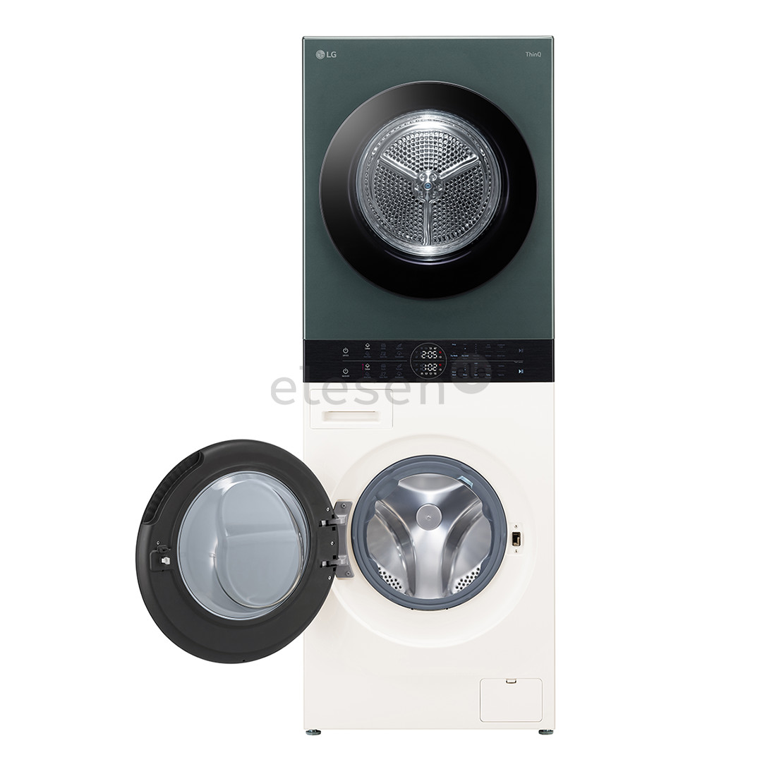 LG, 12 kg + 10 kg, depth 66 cm, 1400 rpm, beige/green - Washing machine + Dryer